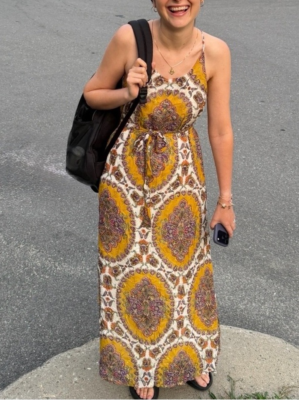 Anthropologie Akemi + Kin Medallion Maxi Dress yellow gold - S